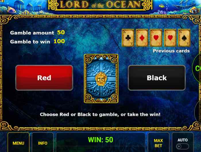 Игра на удвоение в слоте Лорд Океана Риск игра игрового автомата Лорд Океанов